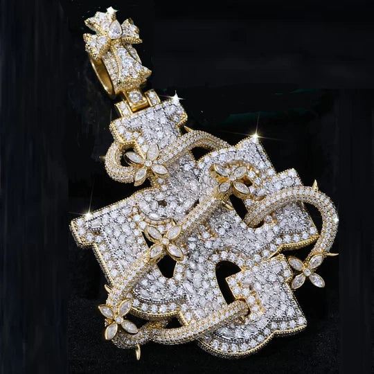 Custom Luxury Letter Pendant VVS Moissanite Diamond Flower Accents Cross Hook Pendant