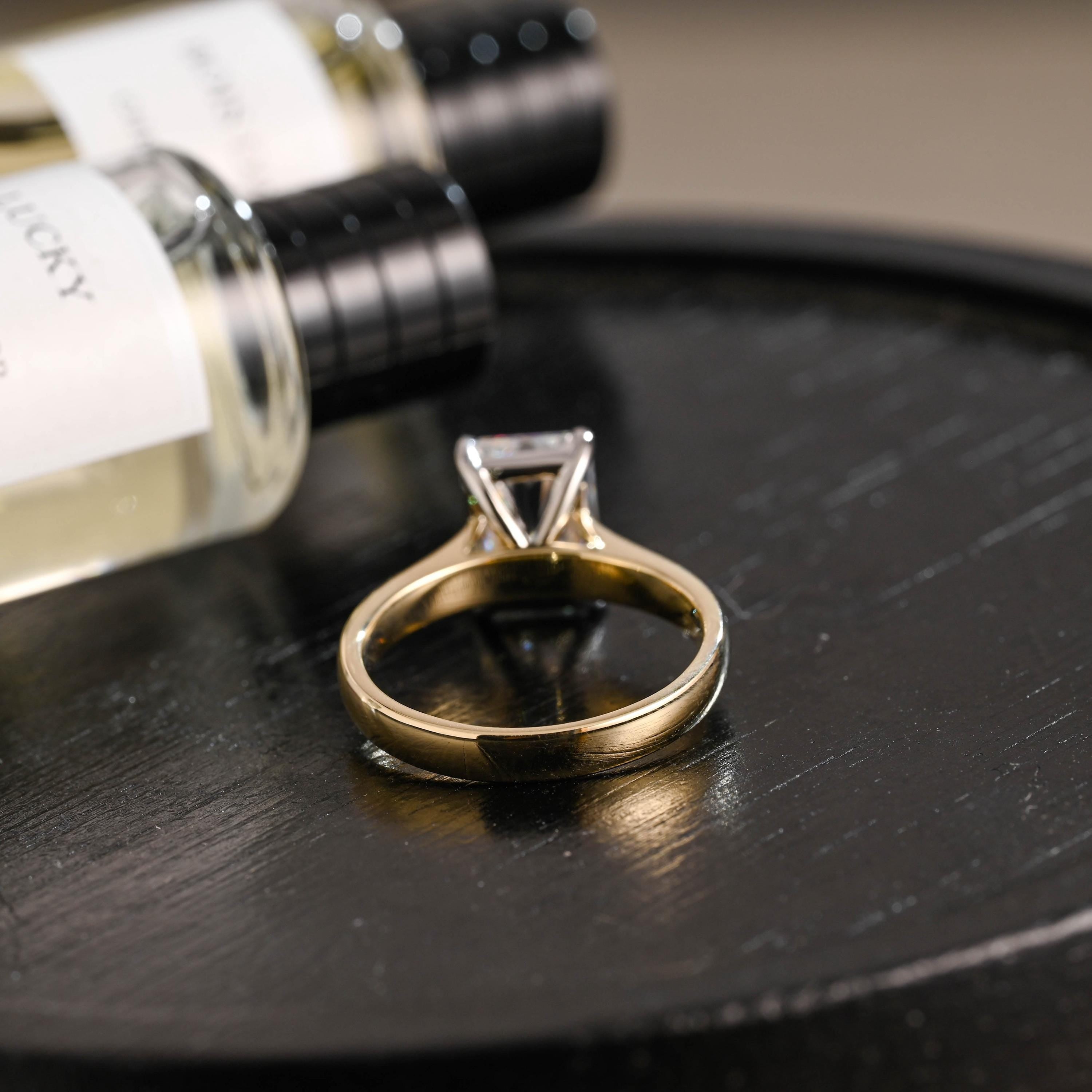 Solid Gold Two Tone 3mm Radiant Cut Moissanite Engagement Ring, Anniversary Gift for Her