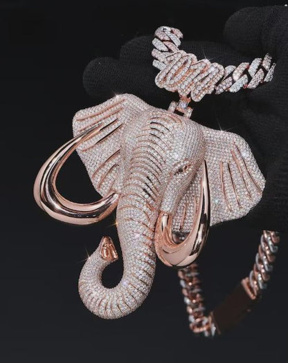 Luxury Fully Iced Elephant Face Number Animal Jewelry Moissanite Diamond Pendant