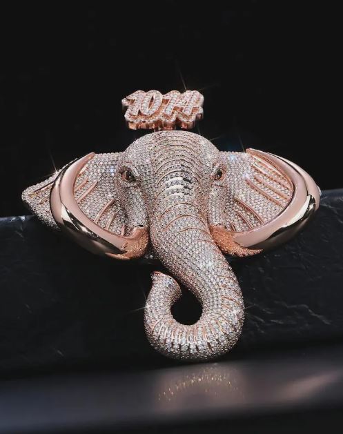 Luxury Fully Iced Elephant Face Number Animal Jewelry Moissanite Diamond Pendant
