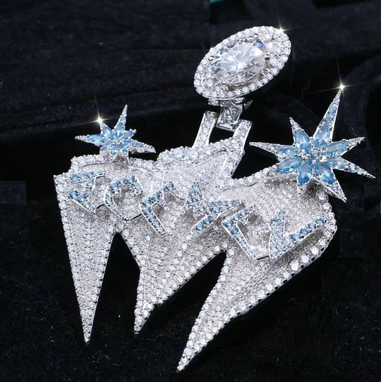 Custom Iced Moissanite Diamond 3 CT Oval Shape Blue Star Accents Luxury Pendant