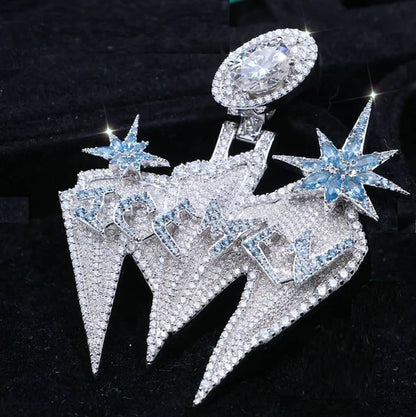 Custom Iced Moissanite Diamond 3 CT Oval Shape Blue Star Accents Luxury Pendant