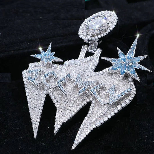 Custom Iced Moissanite Diamond 3 CT Oval Shape Blue Star Accents Luxury Pendant