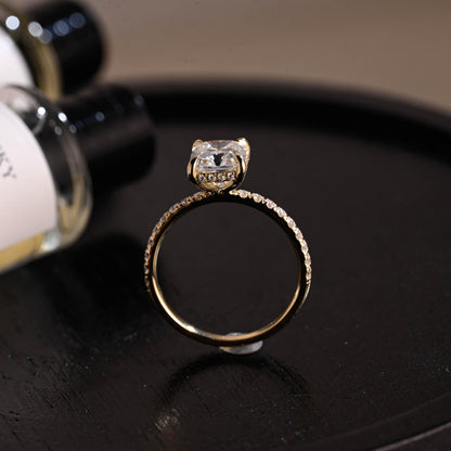 Solid Gold Half Pave Hidden Halo Radiant Cut Moissanite Engagement Ring