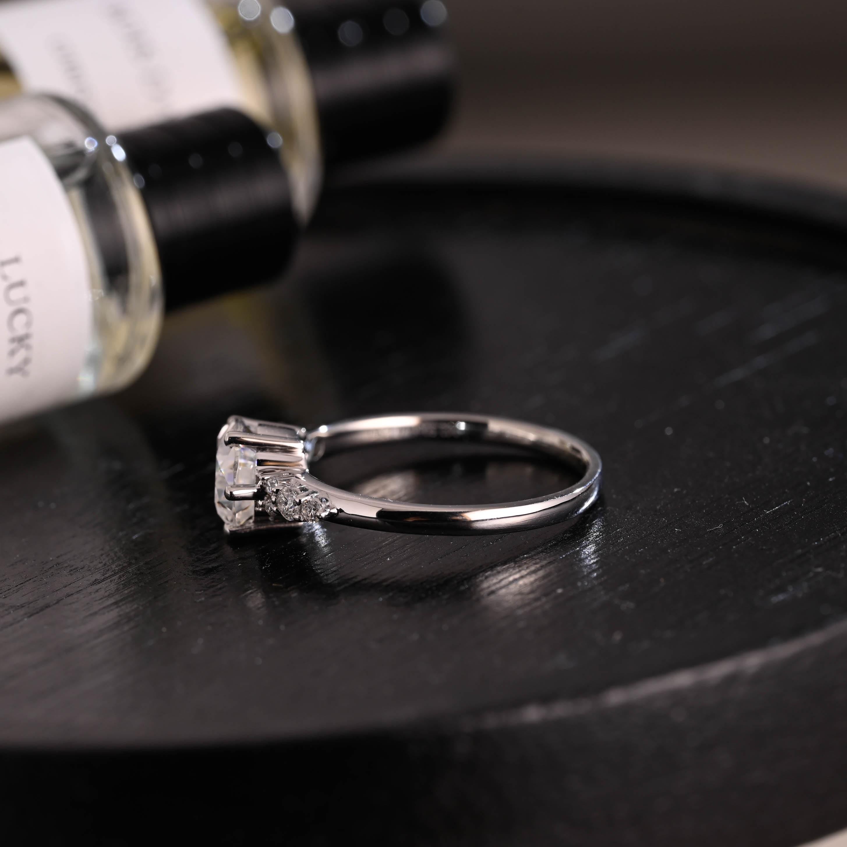 Horizontal Set Main Stone Solid Gold Pear Cut Moissanite Engagement Ring, Wedding Ring