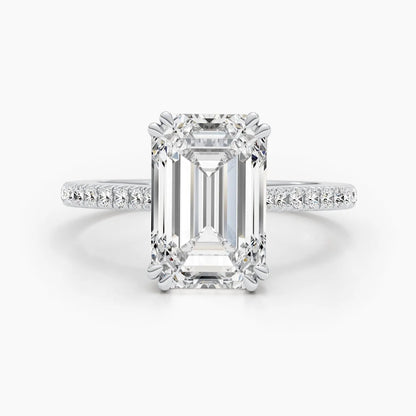 3.0 Ct Emerald D- VVS Lab Grown Diamond Hidden Halo Engagement Ring