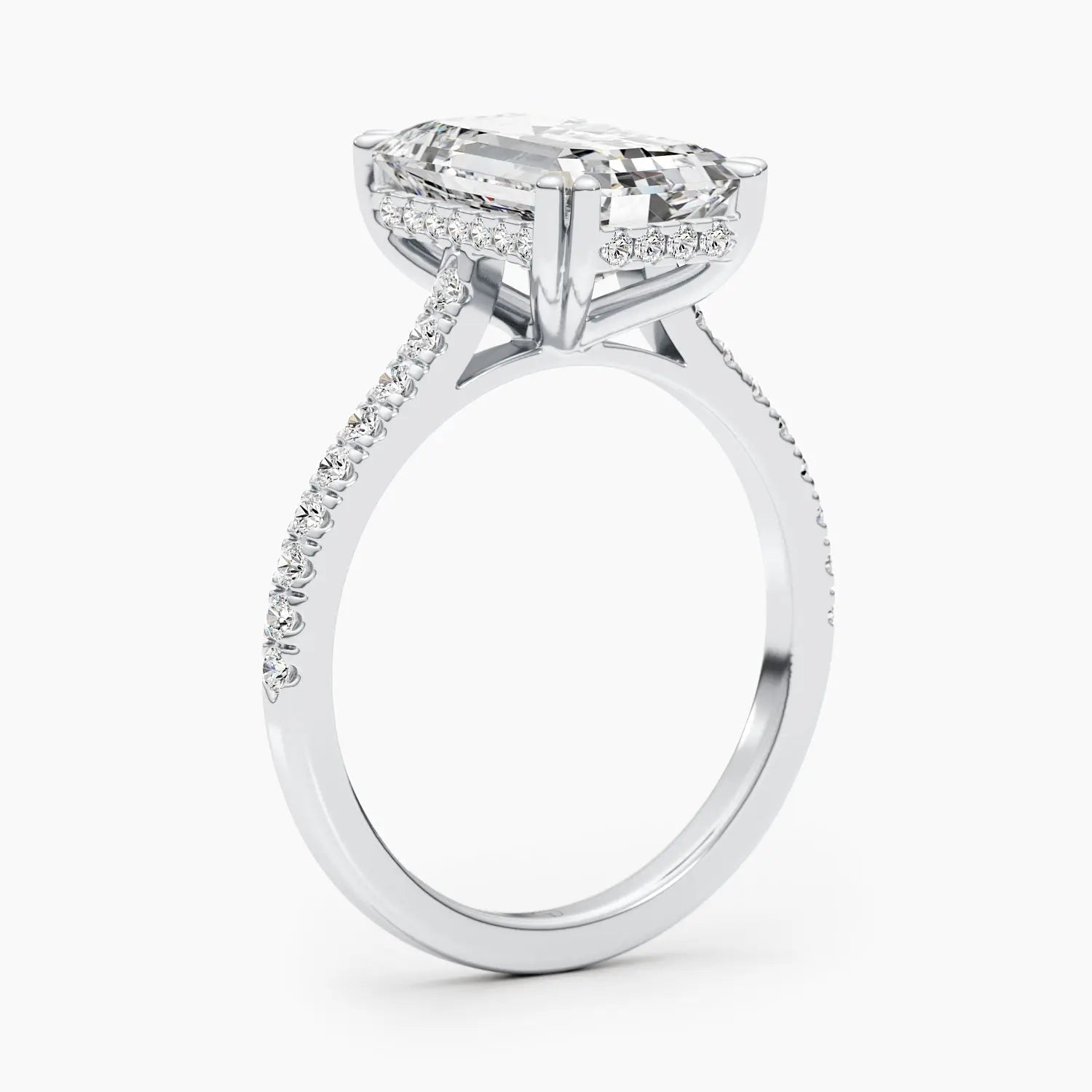 3.0 Ct Emerald D- VVS Lab Grown Diamond Hidden Halo Engagement Ring