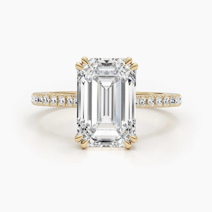 3.0 Ct Emerald D- VVS Lab Grown Diamond Hidden Halo Engagement Ring