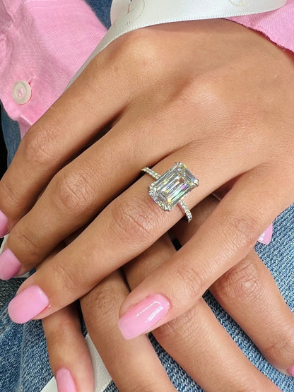 3.0 Ct Emerald D- VVS Lab Grown Diamond Hidden Halo Engagement Ring