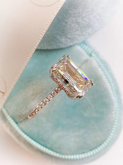 3.0 Ct Emerald D- VVS Lab Grown Diamond Hidden Halo Engagement Ring