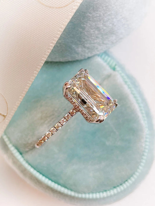 3.0 Ct Emerald D- VVS Lab Grown Diamond Hidden Halo Engagement Ring
