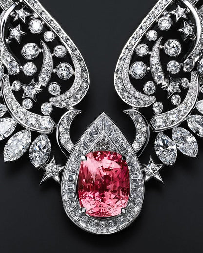 LUXURY FULLY ICED OUT VVS DIAMOND PINK STONE FLYING NECKLACE