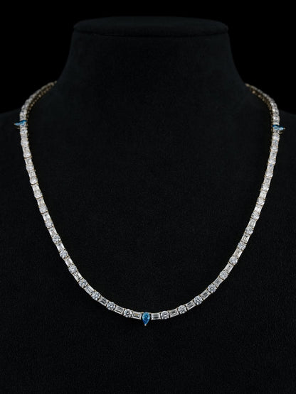 Moissanite VVS Diamond Mixed Diamond Blue Stone Tennis Luxury Chain