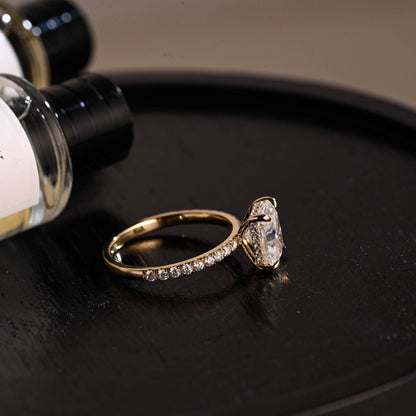 Solid Gold Half Pave Hidden Halo Radiant Cut Moissanite Engagement Ring
