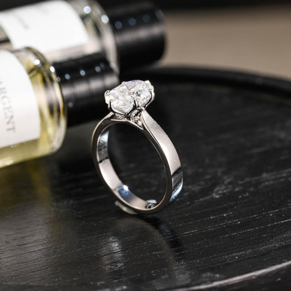 Solid Gold Solitaire 3mm Oval Cut Moissanite Engagement Ring, Anniversary Gift for Women