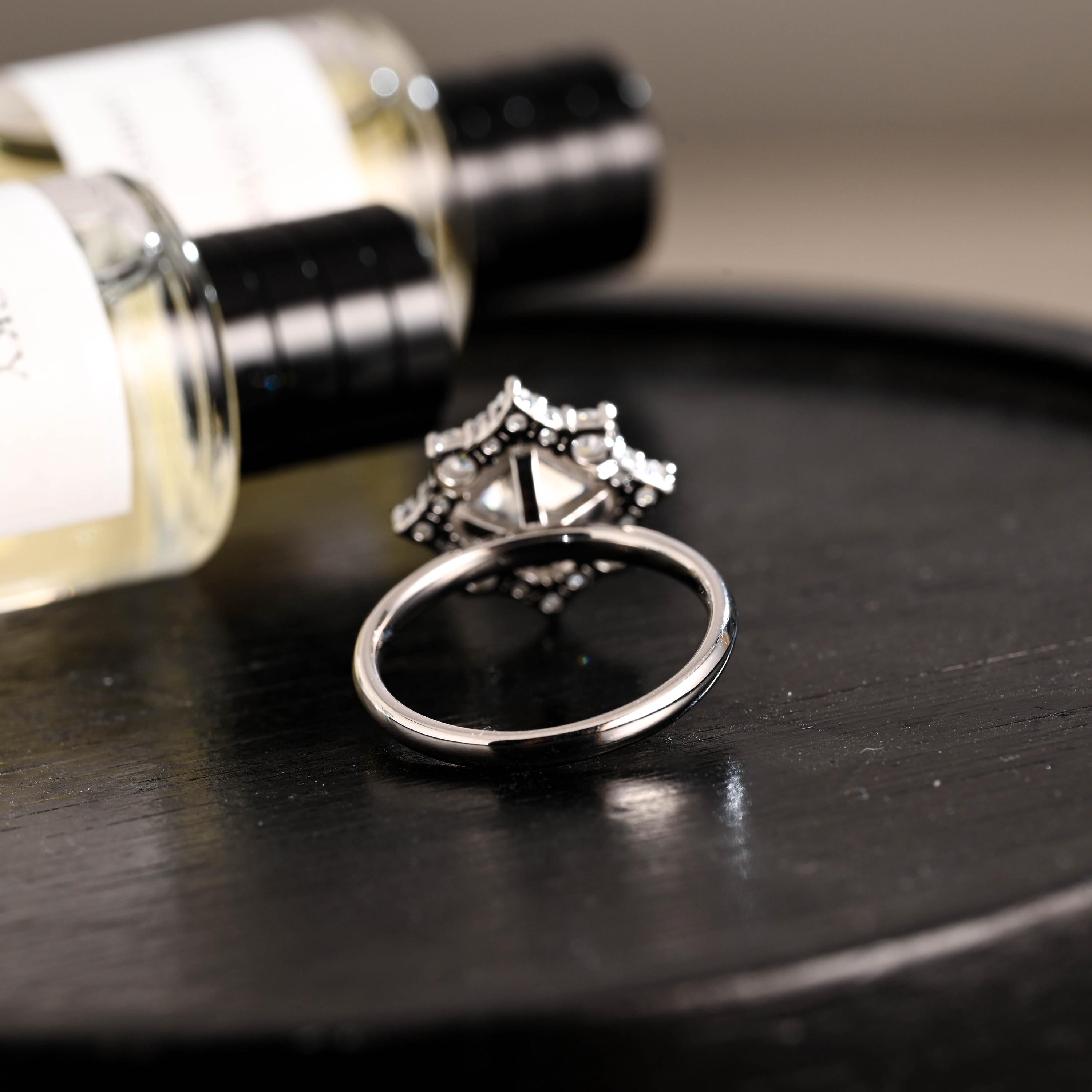 Solid Gold Asscher Cut Moissanite Engagement Ring, Anniversary Gift Birthday Gift for Women Wife