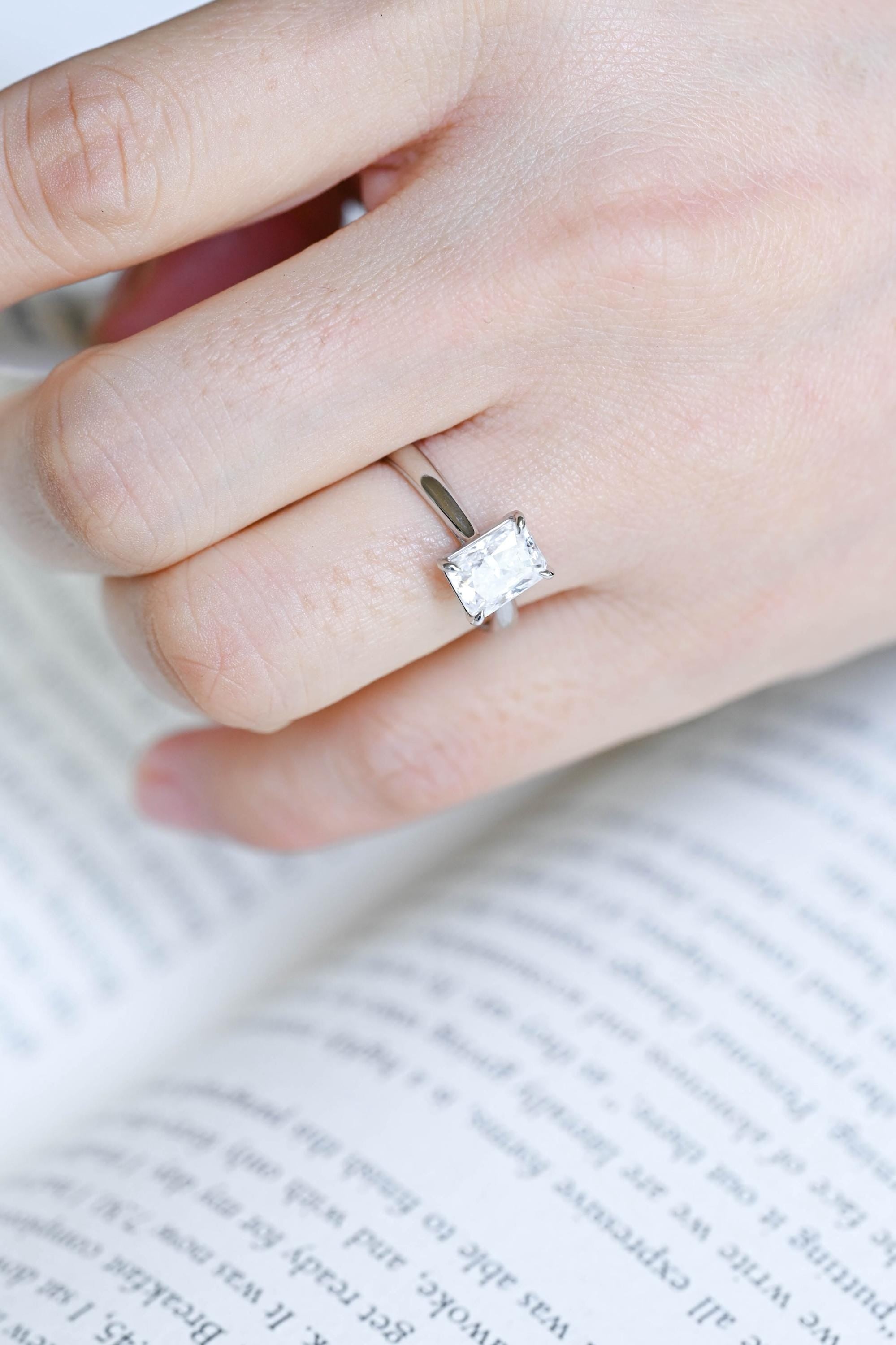 Solid Gold Solitaire Radiant Moissanite Engagement Ring, Anniversary Gift for Women
