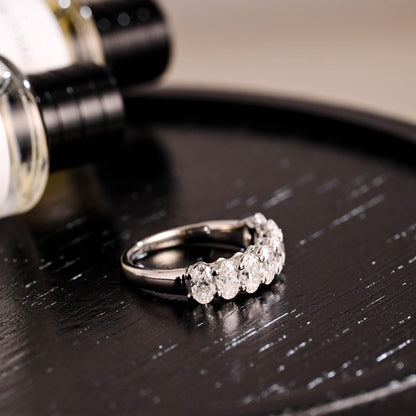 Solid Gold Crushed Ice Oval Moissanite Wedding Band, Stackable Anniversary Ring
