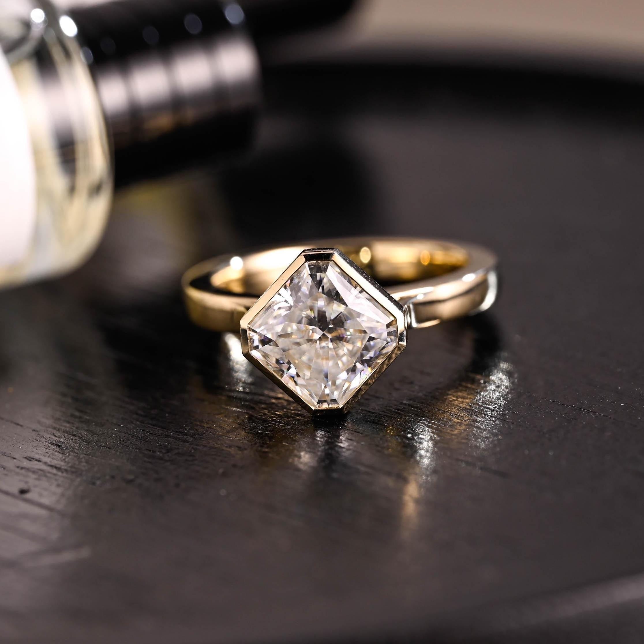Solid Gold Cathedral Setting Solitaire Radiant Cut Moissanite Engagement Ring