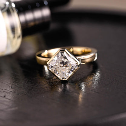 Solid Gold Cathedral Setting Solitaire Radiant Cut Moissanite Engagement Ring