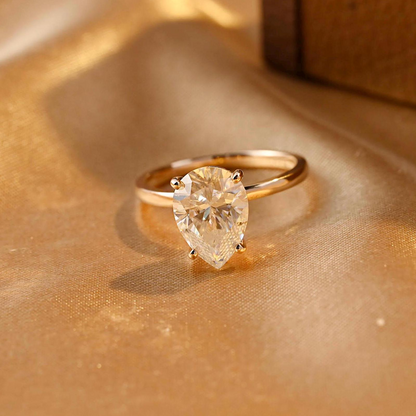 Solid Gold Pear Cut Solitaire Tear Drop Moissanite Engagement Ring, Anniversary Ring for Women, Moissanite Gifts