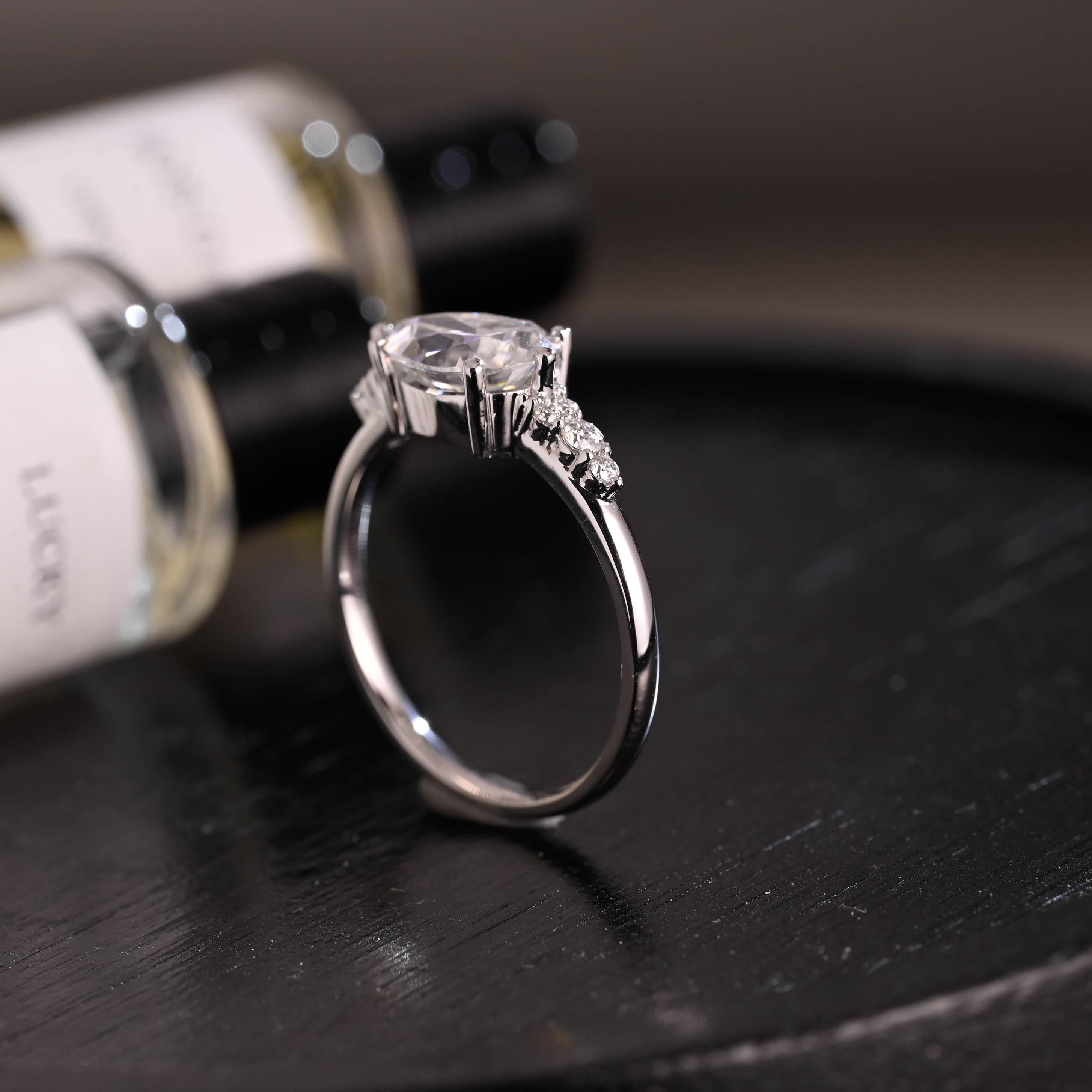 Horizontal Set Main Stone Solid Gold Pear Cut Moissanite Engagement Ring, Wedding Ring