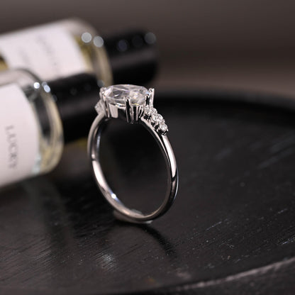 Horizontal Set Main Stone Solid Gold Pear Cut Moissanite Engagement Ring, Wedding Ring