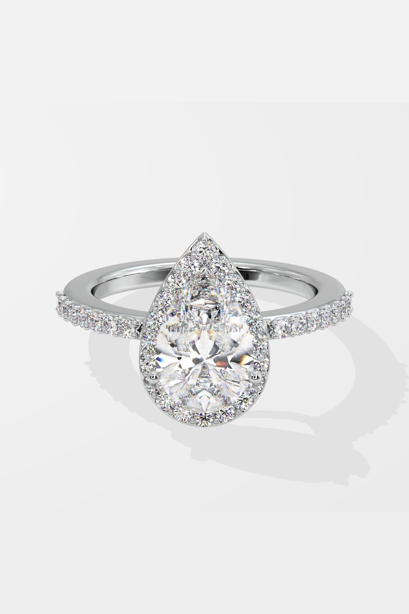 2.0 CT Pear Cut Lab Grown Diamond Pave Set Solitaire Diamond Ring