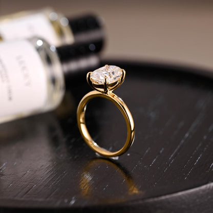 Solid Gold Oval Moissanite Engagement Ring, Solitaire Proposal Ring, Anniversary Gift for Women