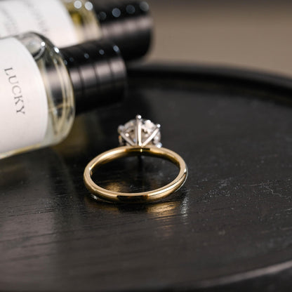 Two-Tone Solid Gold Round Cut Moissanite Engagement Ring, Hidden Halo Promise Ring, Anniversary Gift for Women Wife
