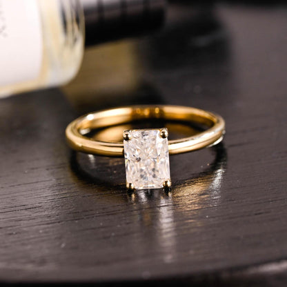 Solid Gold Crushed Ice Radiant Cut Moissanite Engagement Ring, Solitaire Ring, Anniversary Gift