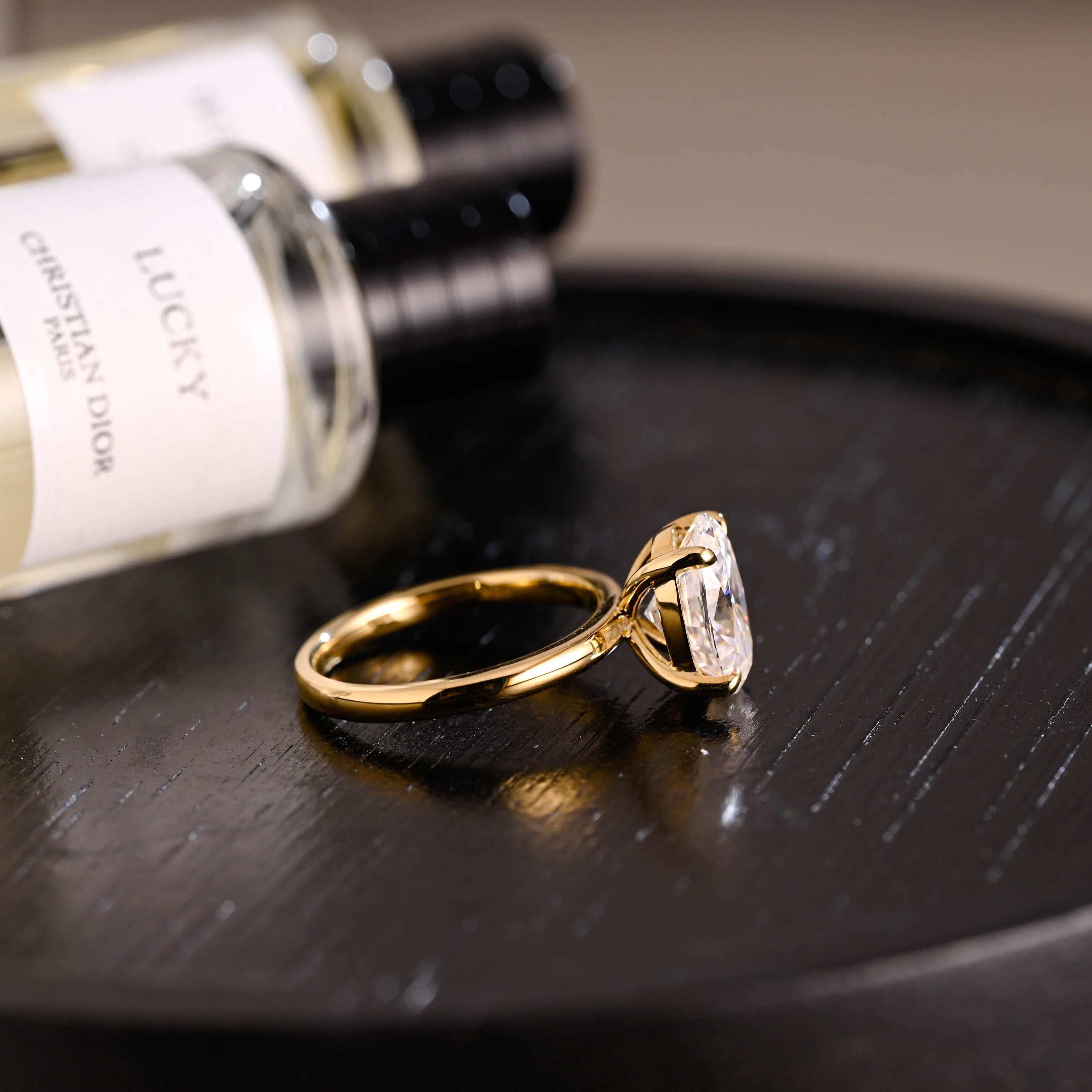 Solid Gold Oval Moissanite Engagement Ring, Solitaire Proposal Ring, Anniversary Gift for Women