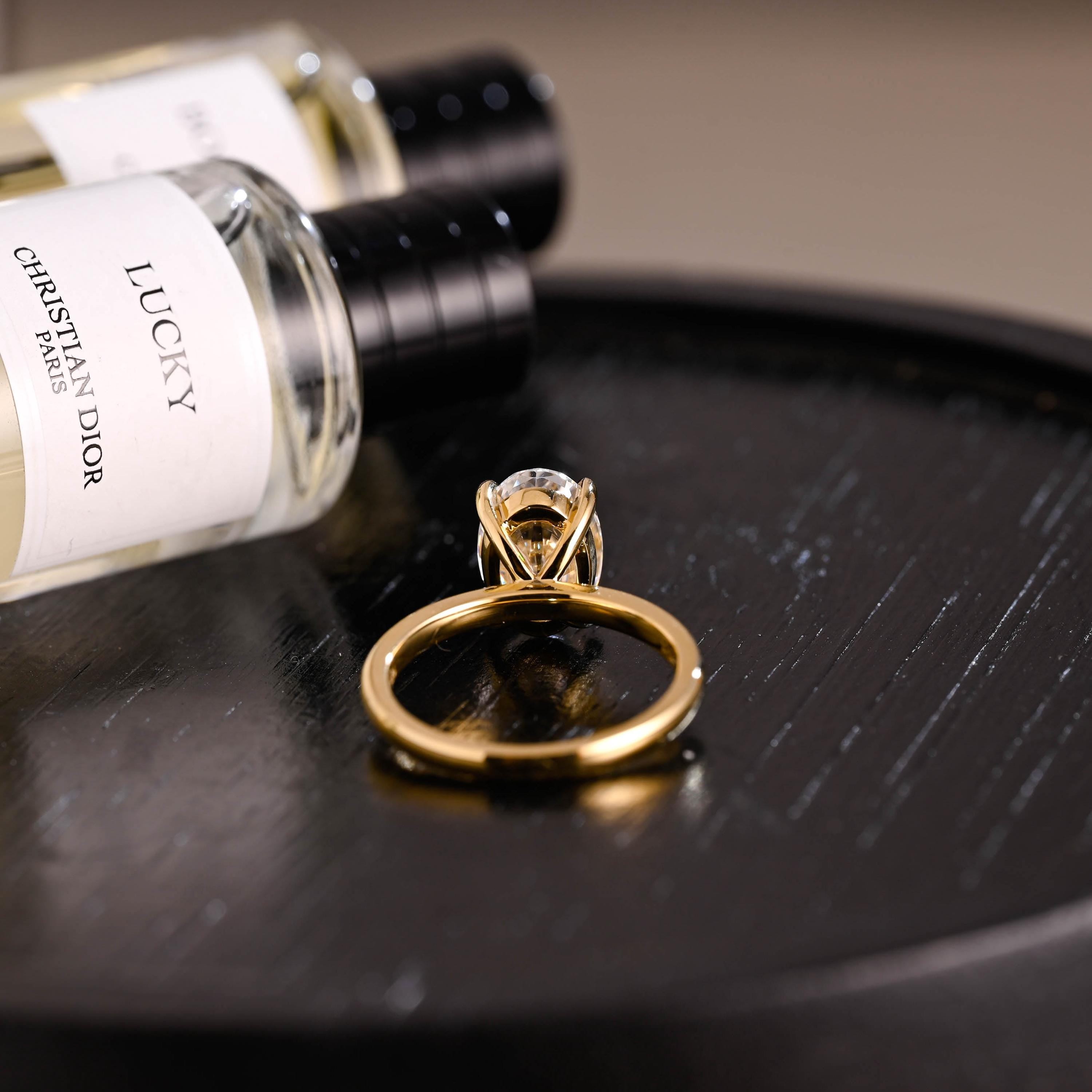 Solid Gold Oval Moissanite Engagement Ring, Solitaire Proposal Ring, Anniversary Gift for Women