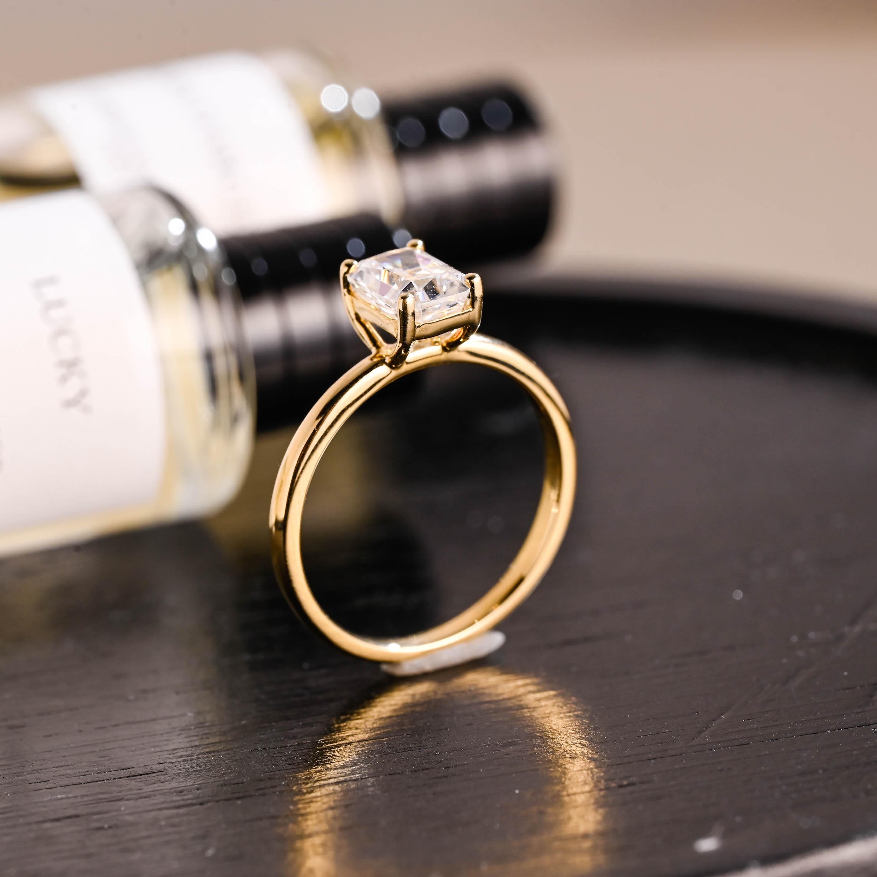 Solid Gold Crushed Ice Radiant Cut Moissanite Engagement Ring, Solitaire Ring, Anniversary Gift