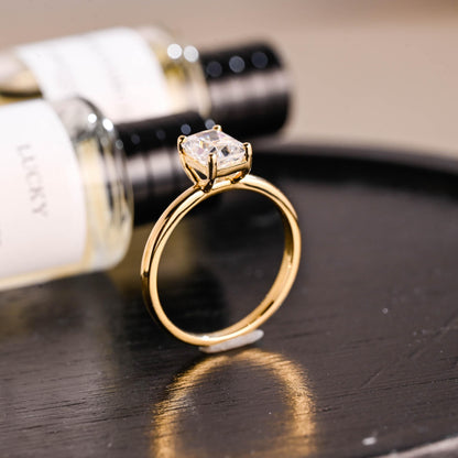 Solid Gold Crushed Ice Radiant Cut Moissanite Engagement Ring, Solitaire Ring, Anniversary Gift