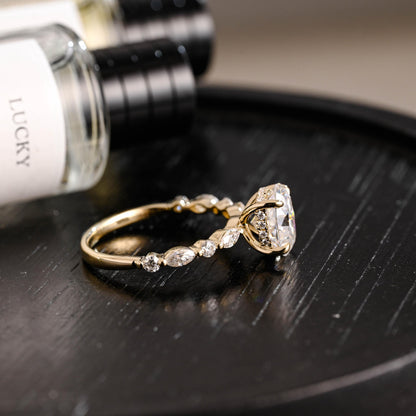Solid Gold Oval Cut Moissanite Engagement Ring, Anniversary Gift Birthday Gift for Women