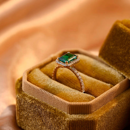 Lab Grown Emerald Engagement Ring, Vintage Style Halo Pave Moissanite Wedding Ring, Anniversary Gemstone Ring, Moissanite Gift, Emerald Ring