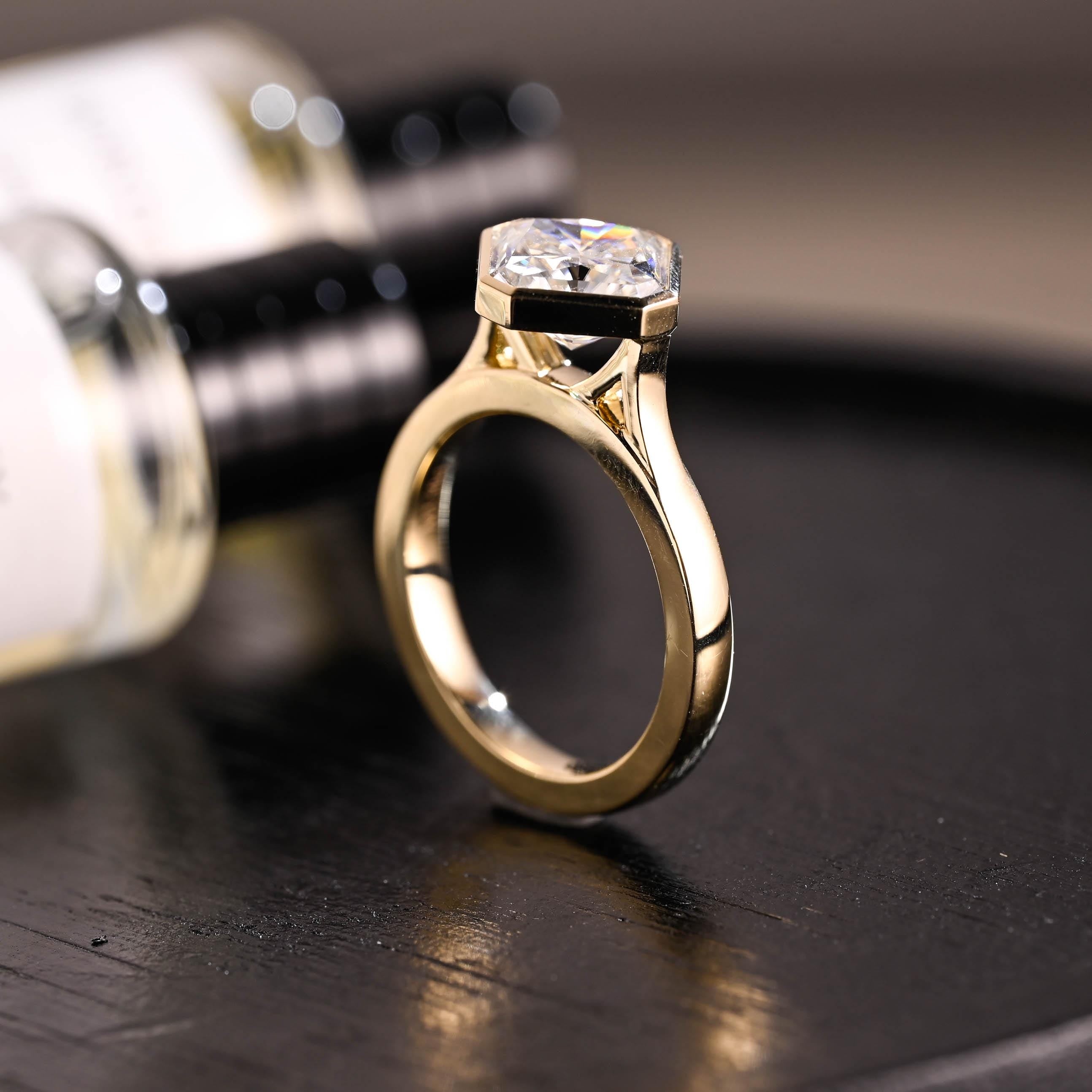 Solid Gold Cathedral Setting Solitaire Radiant Cut Moissanite Engagement Ring