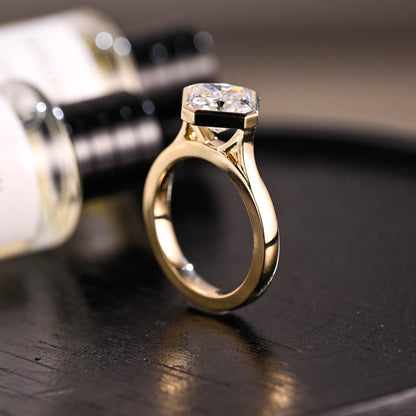 Solid Gold Cathedral Setting Solitaire Radiant Cut Moissanite Engagement Ring