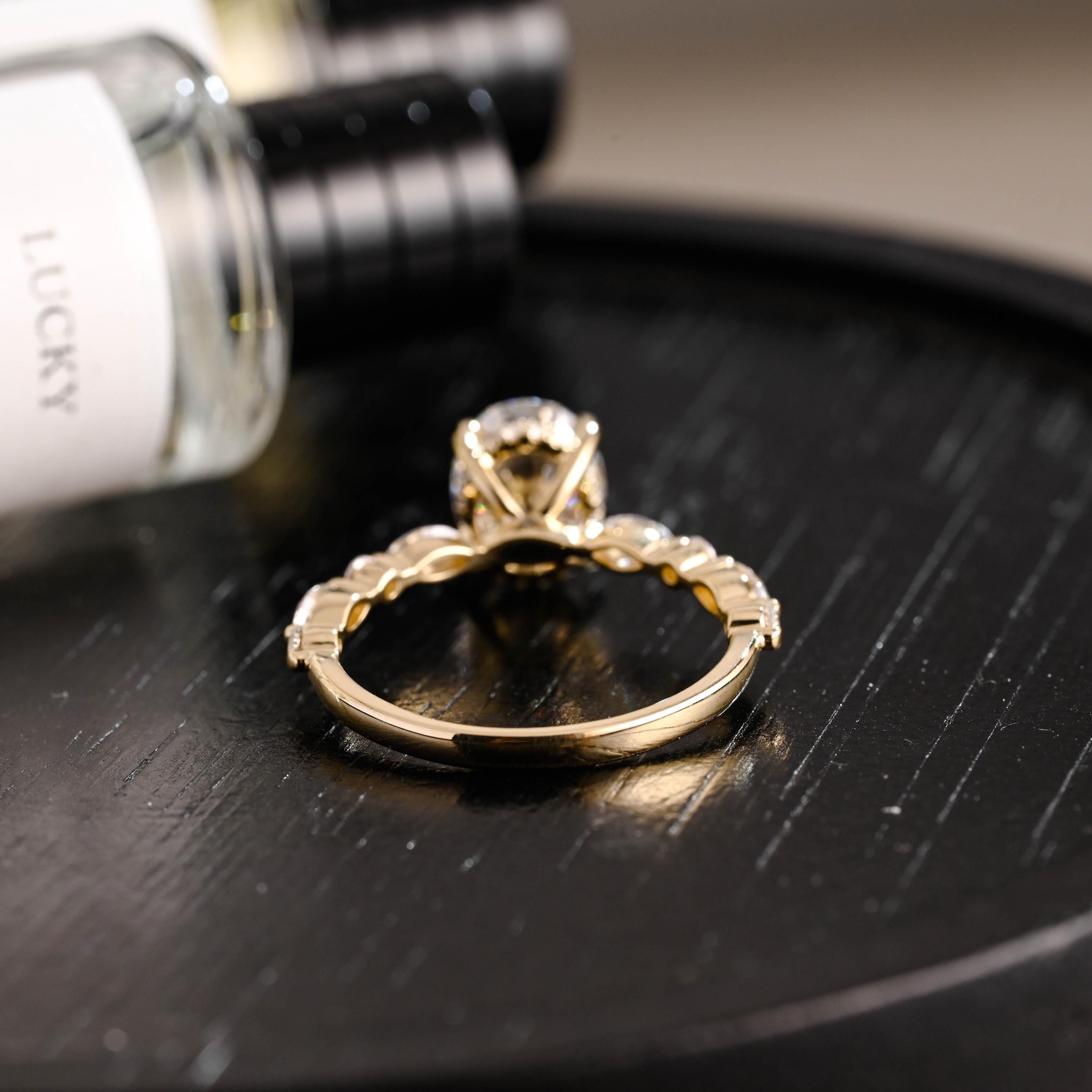 Solid Gold Oval Cut Moissanite Engagement Ring, Anniversary Gift Birthday Gift for Women