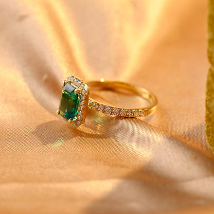 Lab Grown Emerald Engagement Ring, Vintage Style Halo Pave Moissanite Wedding Ring, Anniversary Gemstone Ring, Moissanite Gift, Emerald Ring