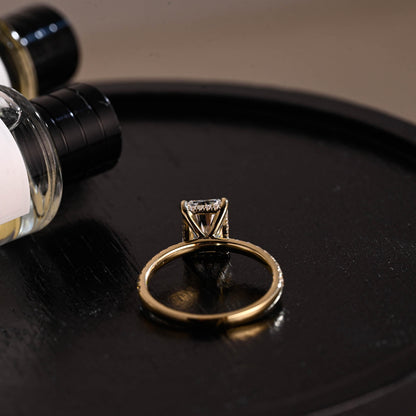 Solid Gold Half Pave Hidden Halo Radiant Cut Moissanite Engagement Ring