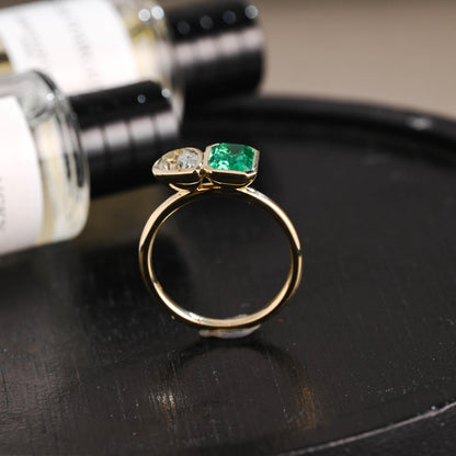 Solid Gold Toi et Moi Lab Grown Emerald & Pear Santa Maria Color Sapphire Engagement Ring