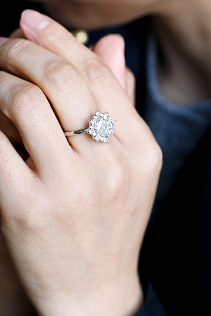 Solid Gold Asscher Cut Moissanite Engagement Ring, Anniversary Gift Birthday Gift for Women Wife