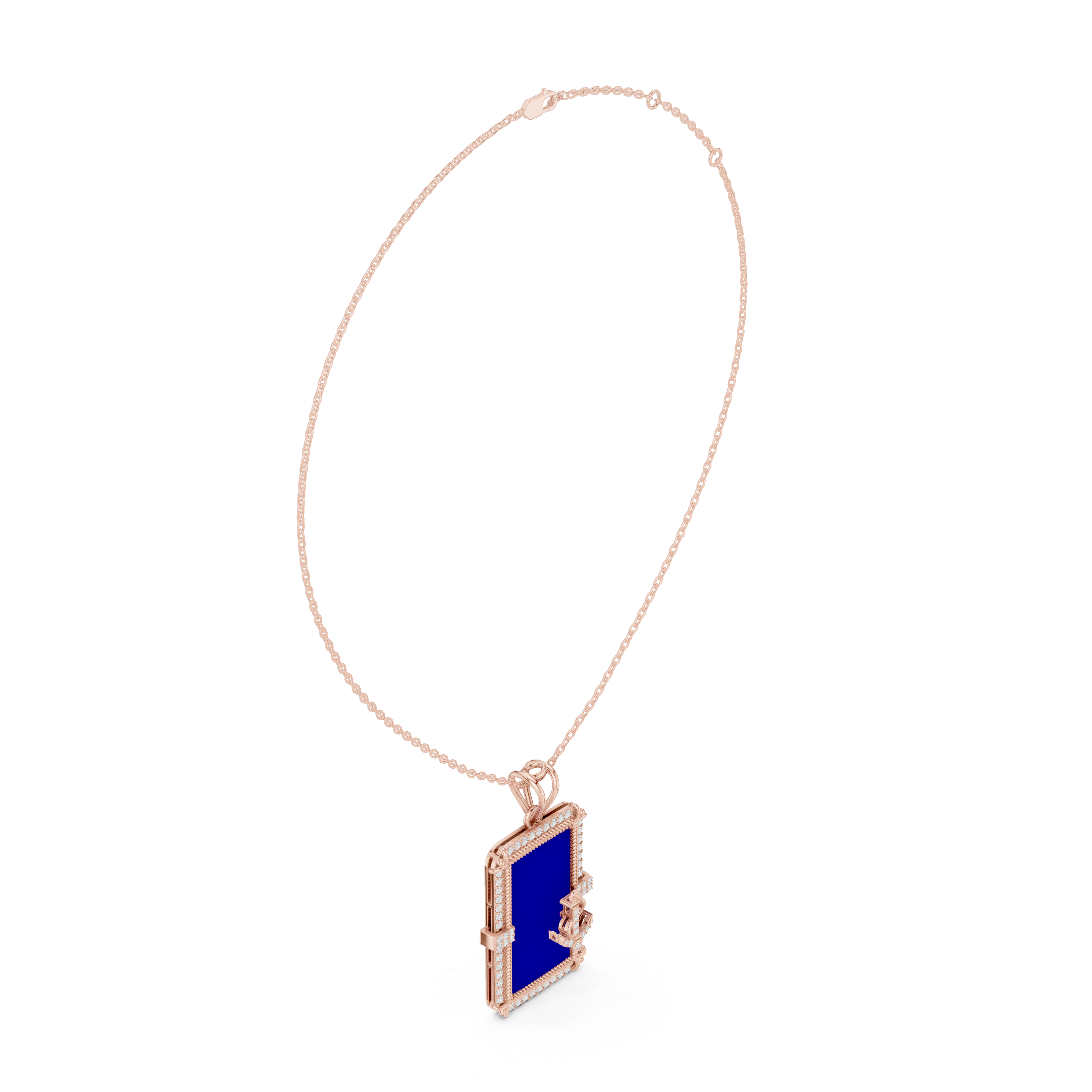 Premium Anchor Moissanite Diamond Pendant with Blue Enamel Frame
