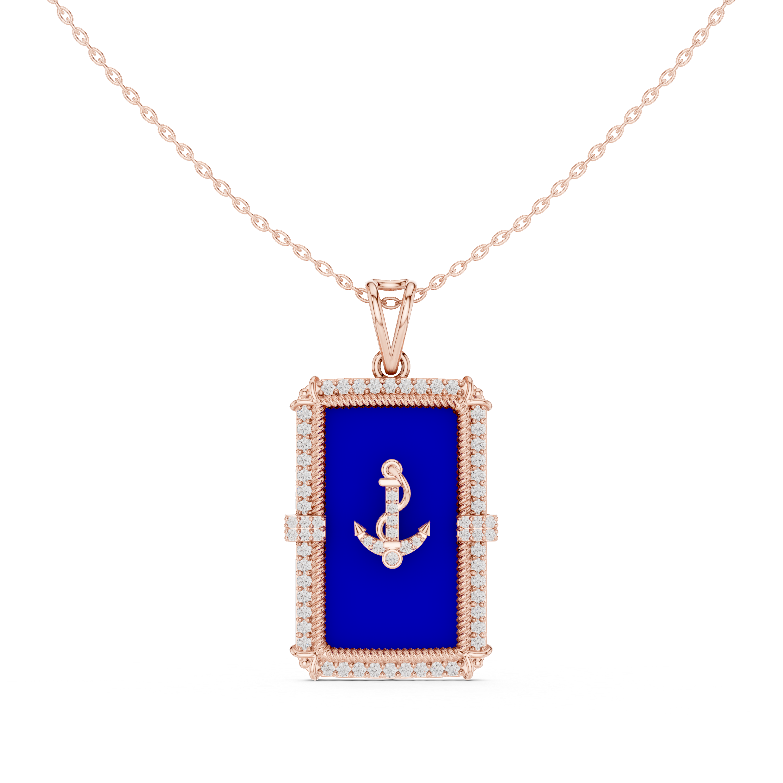 Premium Anchor Moissanite Diamond Pendant with Blue Enamel Frame