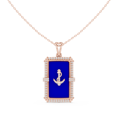 Premium Anchor Moissanite Diamond Pendant with Blue Enamel Frame