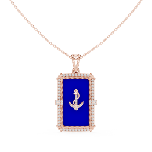 Premium Anchor Moissanite Diamond Pendant with Blue Enamel Frame