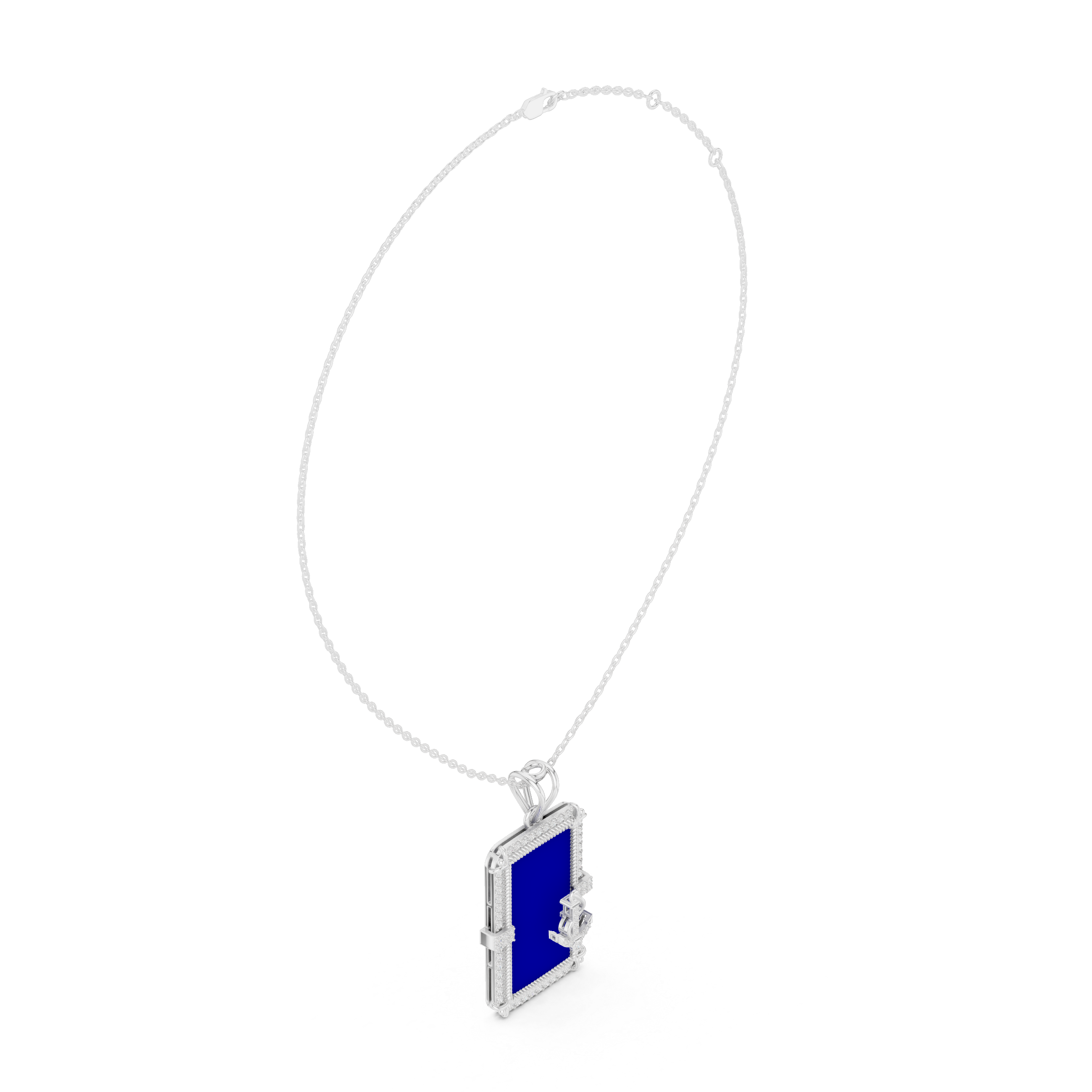 Premium Anchor Moissanite Diamond Pendant with Blue Enamel Frame