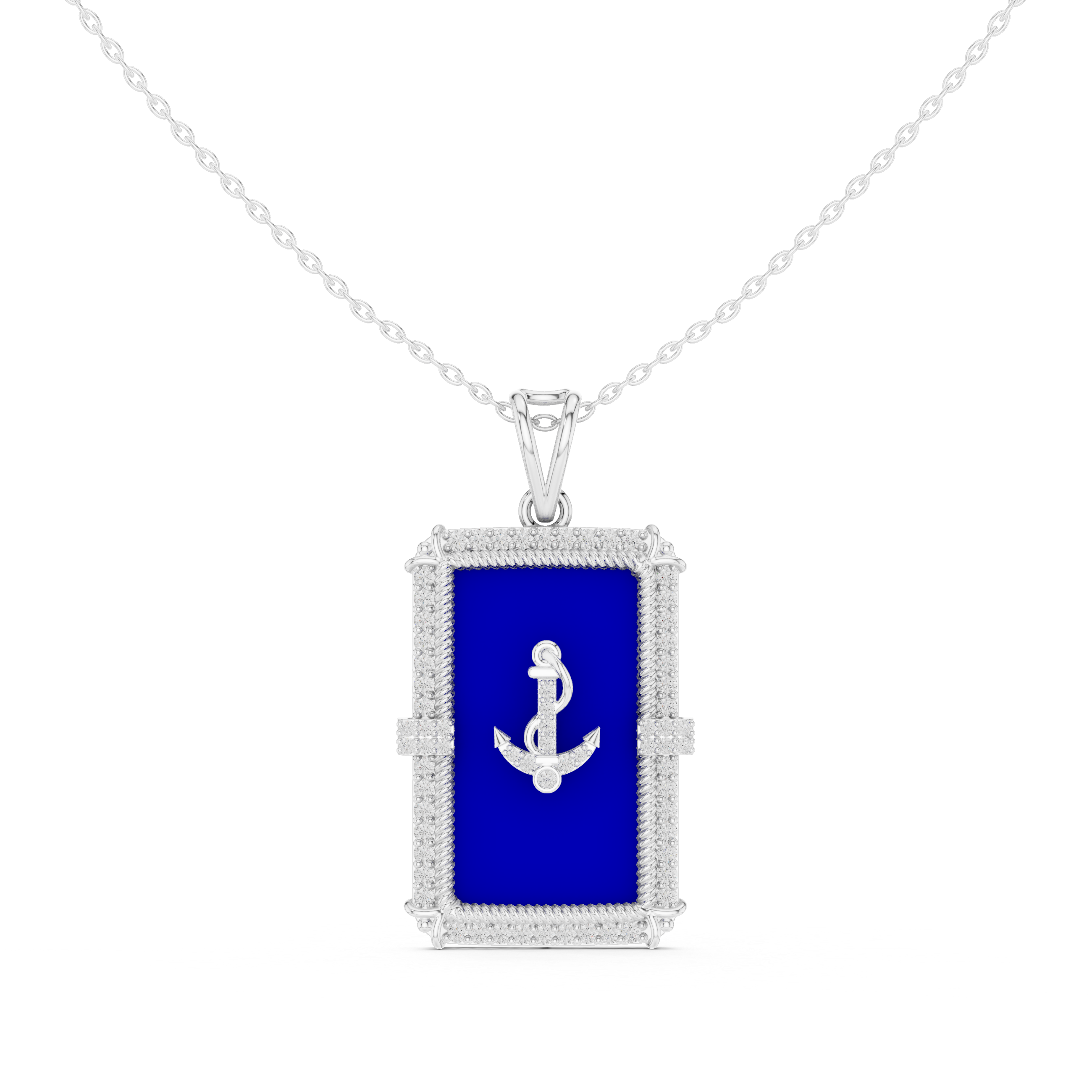 Premium Anchor Moissanite Diamond Pendant with Blue Enamel Frame